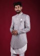 Ethnic Grey Color Indowestern In Raw Silk